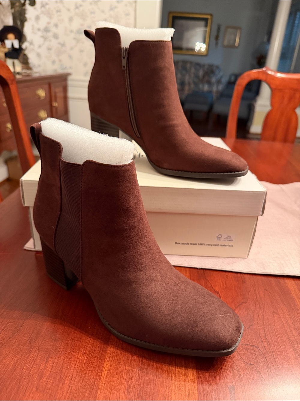 Style & Co. Dark Brown Suede Ankle Booties, Size 8